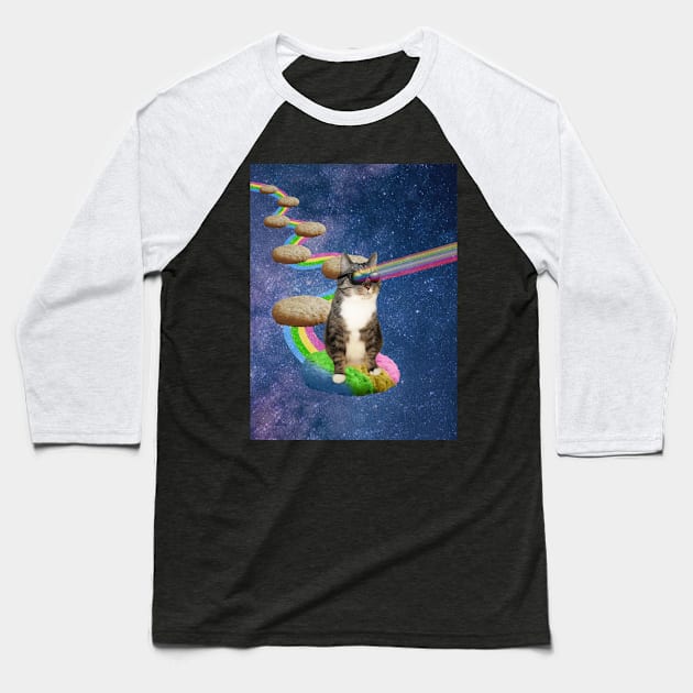 Cute fluffy cat in outer space shooting rainbows from the sunglasses Baseball T-Shirt by Purrfect